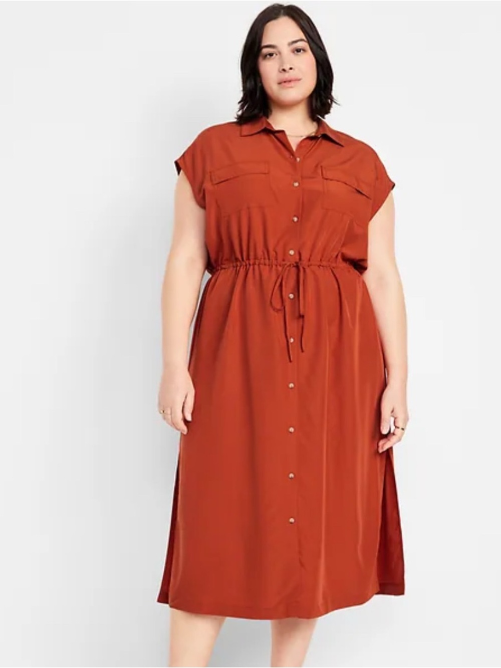 Old Navy Women's Waist-Defined Utility Midi Rust Shirt Dress Size XL